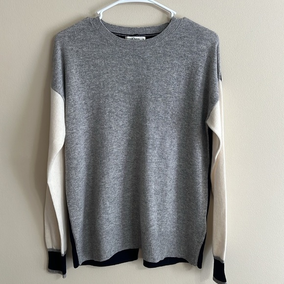 WoolOvers Color Block Notch Back Jumper Sweater Grey Marl/Cream/Navy - Picture 1 of 7